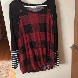 Maurices Red and Black Plaid Long Sleeve Top